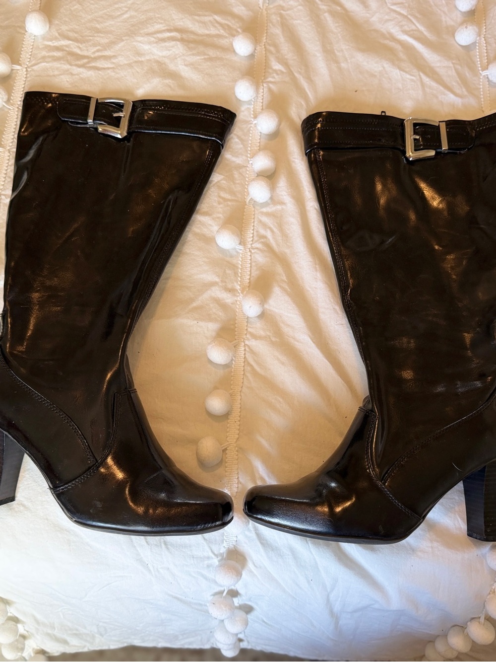 Lane Bryant Black Knee-High Leather Heeled Boots with Buckle